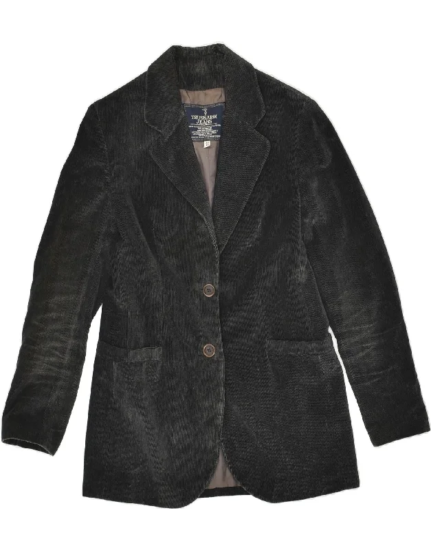 TRUSSARDI Womens 2 Button Blazer Jacket IT 42 Medium Grey Cotton Fleece Jacket Down Jacket Feather Jacket