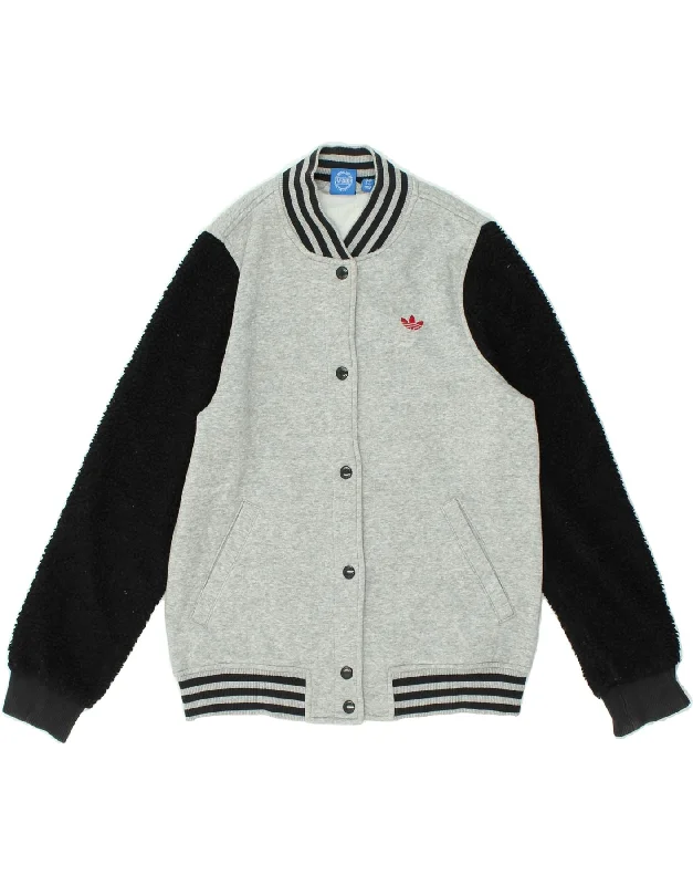 ADIDAS Womens Chicago Bulls Graphic Varsity Jacket UK 12 Medium Grey Notch Collar Jacket Peter Pan Collar Jacket Cowl Neck Jacket