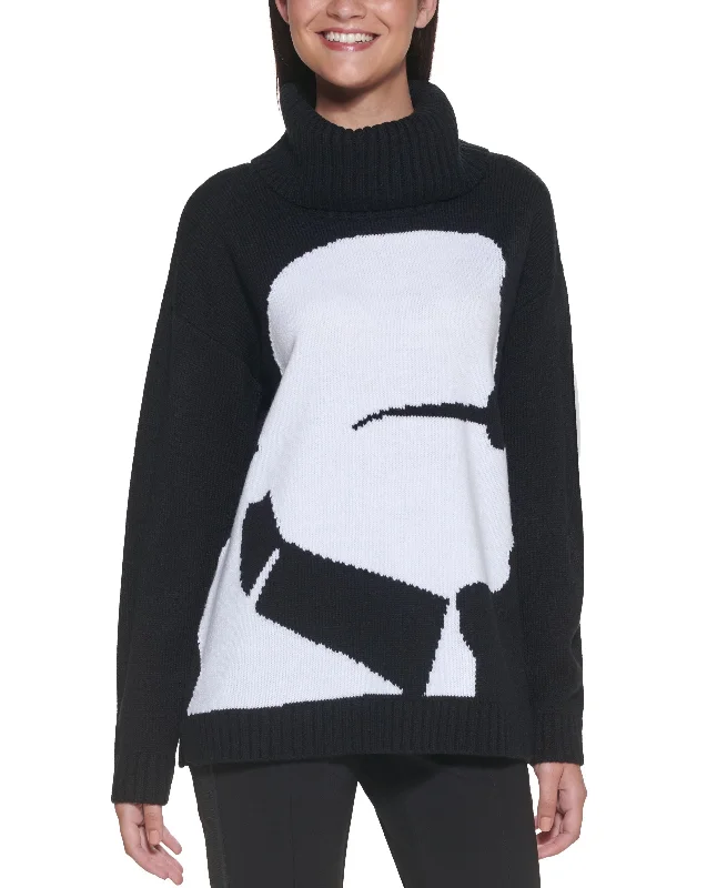 Karl Lagerfeld Paris Contrast Cowlneck Sweater Open Front Closed Front Wrap Front