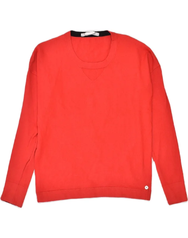PENNY BLACK Womens Crew Neck Jumper Sweater UK 14 Large Red Cotton Ribbed Striped Patterned