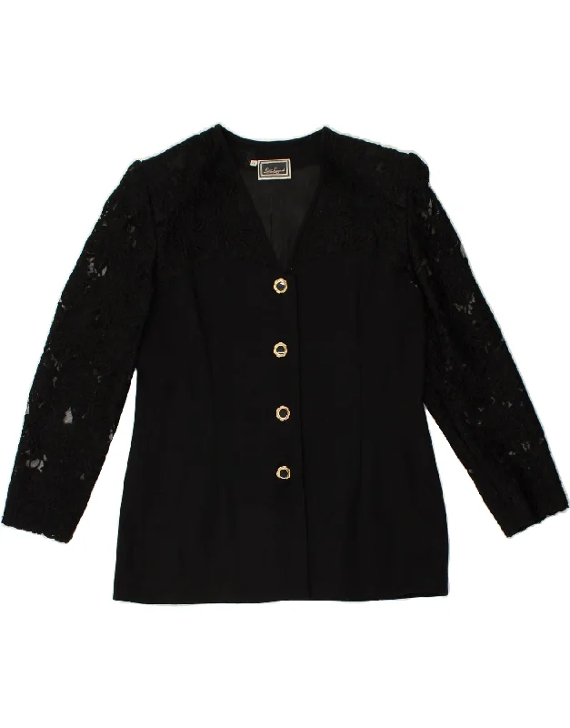 LUISA SPAGNOLI Womens 4 Button Blazer Jacket IT 46 Large Black Virgin Wool Satin Jacket Silk Jacket Chiffon Jacket