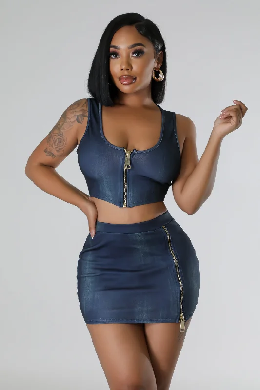 TS1919P-Zipper Top & Skirt Set corduroy skirt cozy