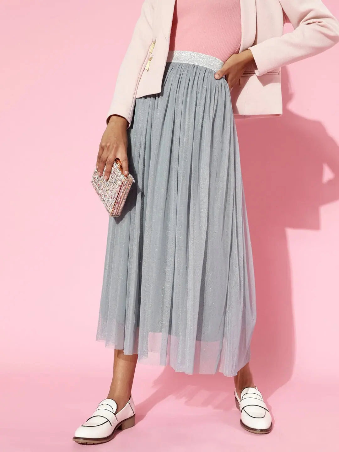Blue Mesh Lurex Maxi Skirt modal blend skirt
