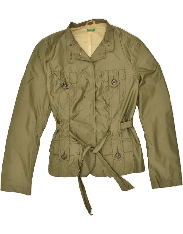 BENETTON Womens Utility Jacket IT 44 Medium Khaki Polyester Fleece Jacket Down Jacket Feather Jacket