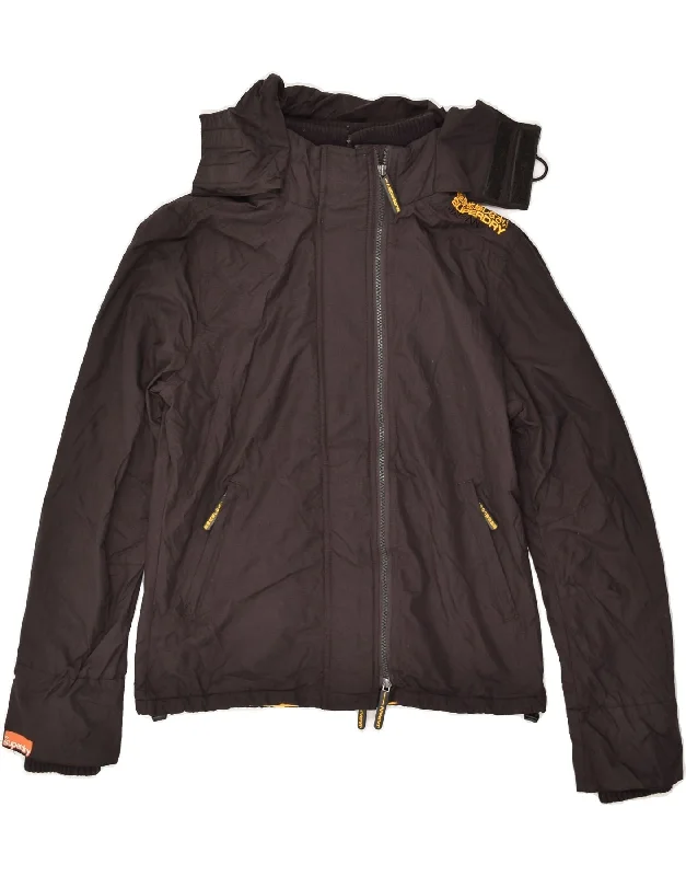 SUPERDRY Womens Hooded Windbreaker Jacket UK 40 Large Black Nylon Striped Jacket Polka Dot Jacket Floral Jacket
