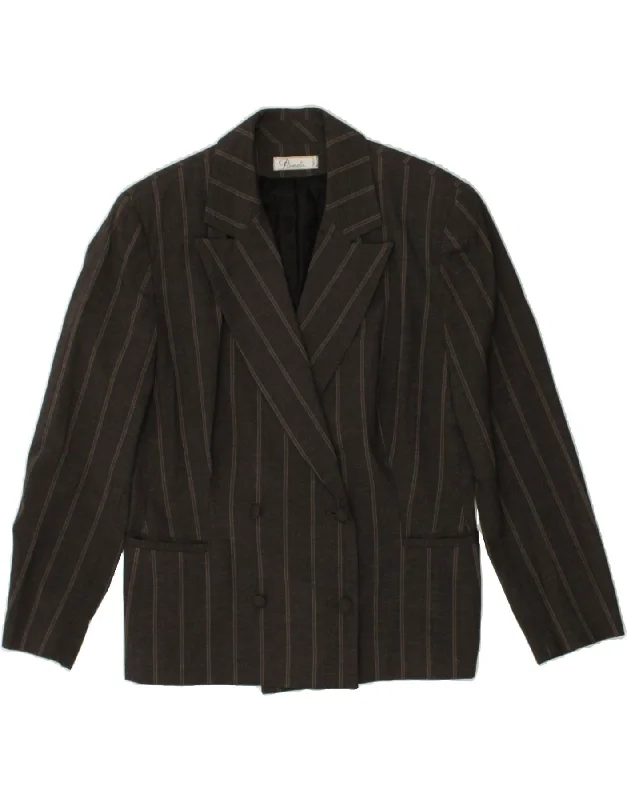 PAMELA Womens Double Breasted Blazer Jacket IT 44 Medium Grey Striped Wool Jacket Cashmere Jacket Tweed Jacket
