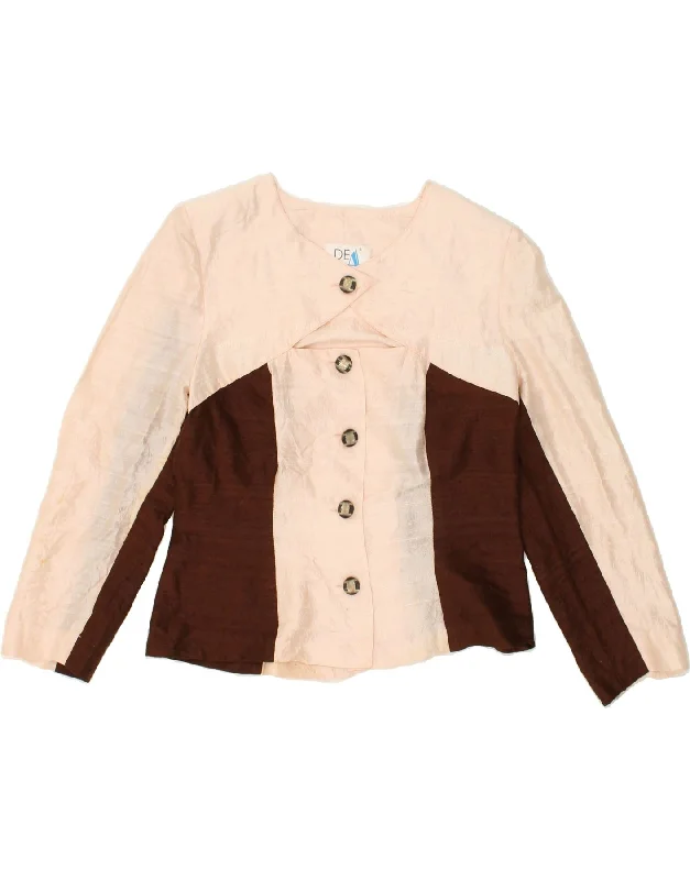 VINTAGE Womens 5 Button Blazer Jacket UK 12 Medium Beige Colourblock Fleece Fabric Down Fabric Feather Fabric