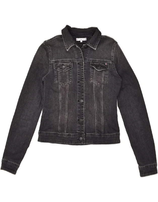 TOMMY HILFIGER Womens Denim Jacket UK 6 XS Navy Blue Cotton Zippered Jacket Buttoned Jacket Snapped Jacket