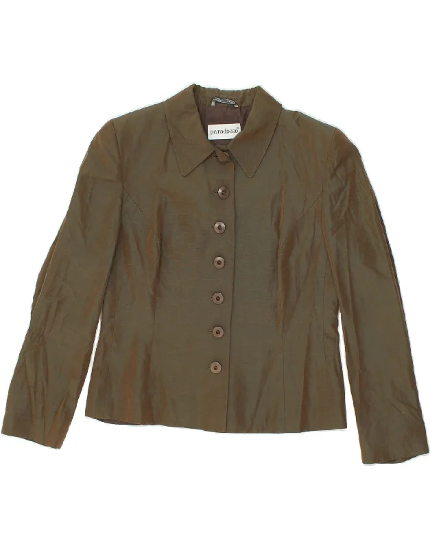 VINTAGE Womens 7 button Blazer Jacket IT 44 Medium Khaki Viscose Fleece Jacket Down Jacket Feather Jacket