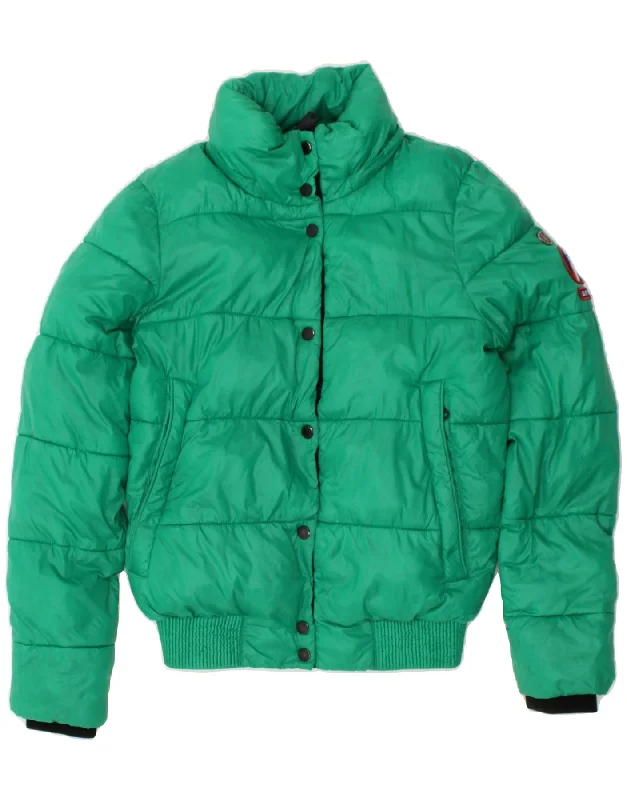 SUPERDRY Womens Loose Fit Padded Jacket UK 10 Small Green Polyester Toggled Jacket Drawstring Jacket Belted Jacket