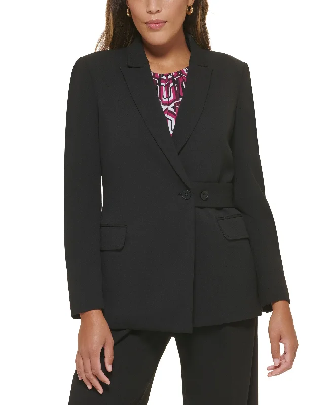 Petite Scuba Crepe Belted Long-Sleeve Jacket Welt Pockets Slit Pockets Flap Pockets