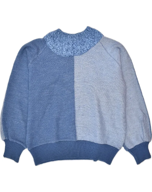 VINTAGE Womens Turtle Neck Jumper Sweater UK 16 Large Blue Colourblock Solid Print Embellished