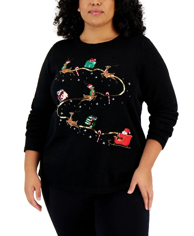 Plus Size Santa-Sleigh Sweater Boxy Sweater Fitted Sweater A-Line