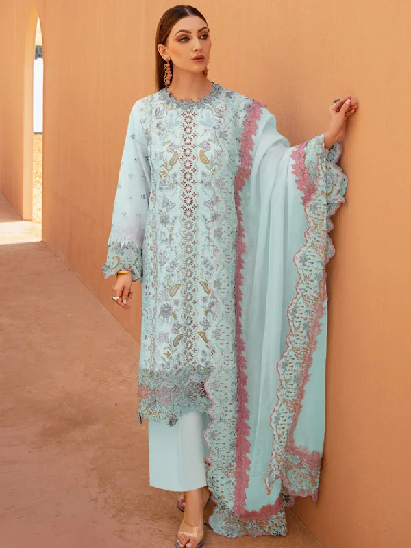 Sky Blue Designer Semi-Stitched Pant Suit With Embroidery Work Trendy Velvet Pants