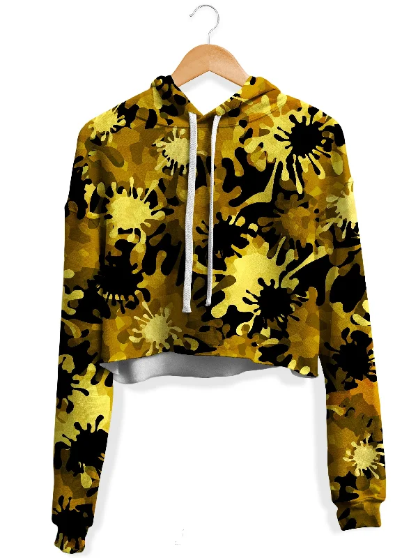 Gold Splatter Fleece Crop Hoodie Hoodie with Turtle Neck Cozy Winter
