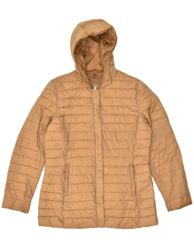 MASSIMO DUTTI Womens Hooded Padded Jacket UK 18 XL Brown Nylon Cardigan Sweater Pullover