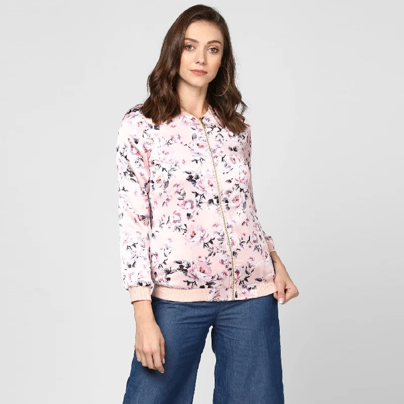 Women's Light Pink Floral Printed Jacket - StyleStone Jacket Blazer Coat