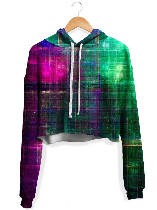 Fractal Matrix Fleece Crop Hoodie Hoodie with Ribbed Neckline Snug Warm
