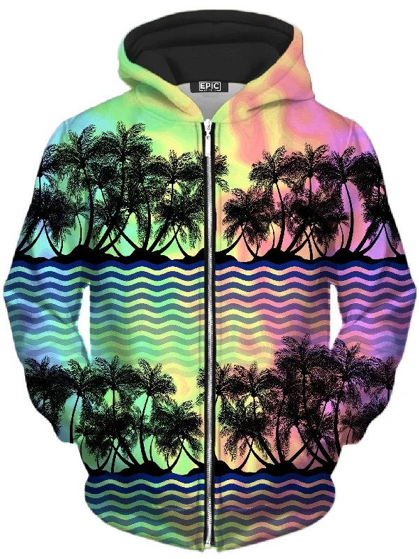 Tropical Sunset Unisex Zip-Up Hoodie Hoodie with High Neck Warm Protective