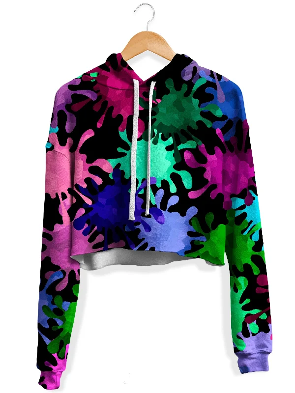 Tripadelic Splatter Fleece Crop Hoodie Hoodie with Toggle Buttons Decorative Unique
