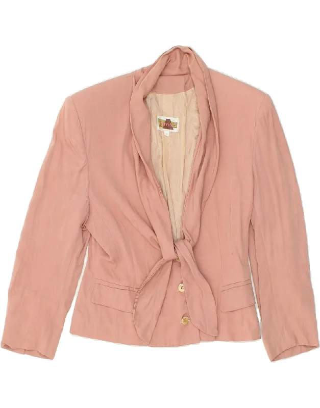 DIVINA Womens 3 Button Front Tie Blazer Jacket UK 10 Small Pink Cotton Jacket Blazer Coat