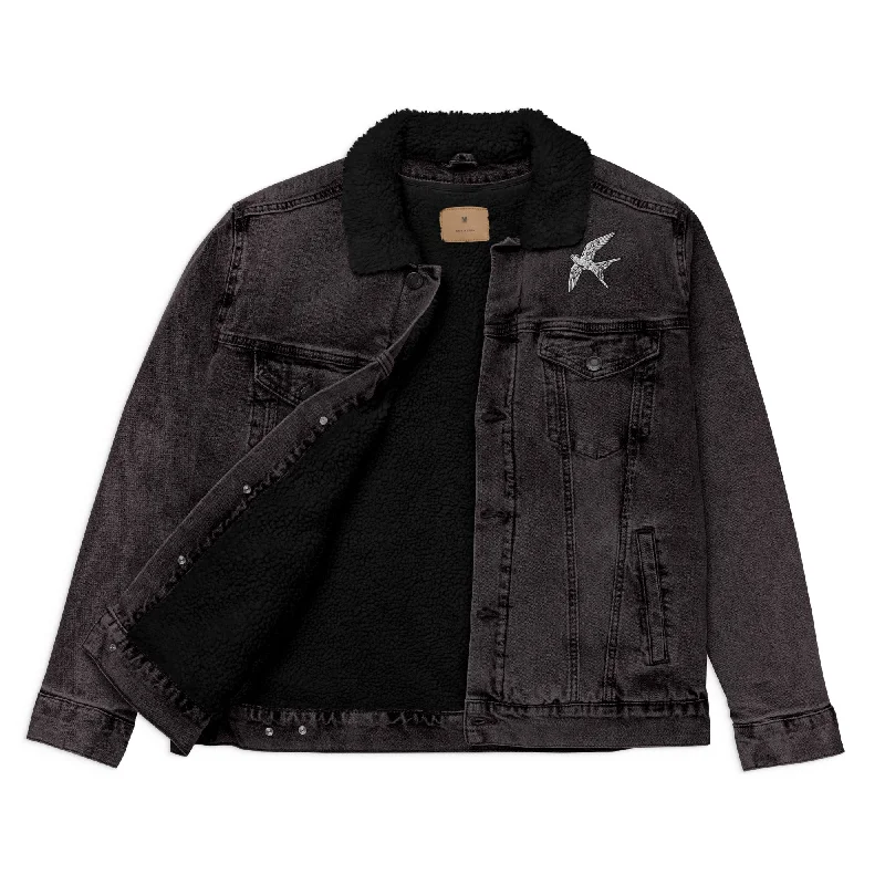 Swallow | unisex denim sherpa jacket Print Jacket Jacquard Jacket Patchwork Jacket