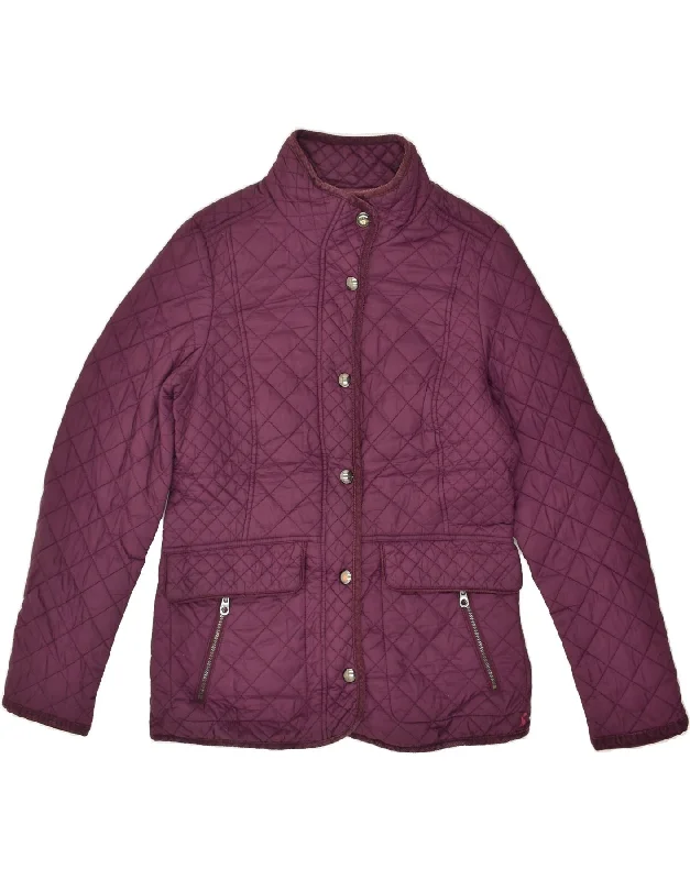 JOULES Womens Quilted Jacket UK 14 Medium Purple Polyamide Zippered Front Buttoned Front Snap Front