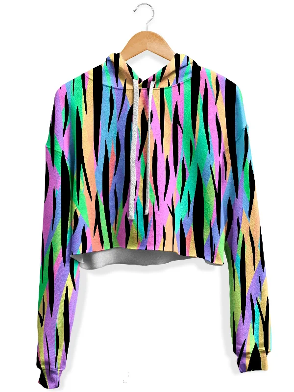 Psychedelic Tiger Stripes Fleece Crop Hoodie Hoodie with Drawcord Adjustable Secure