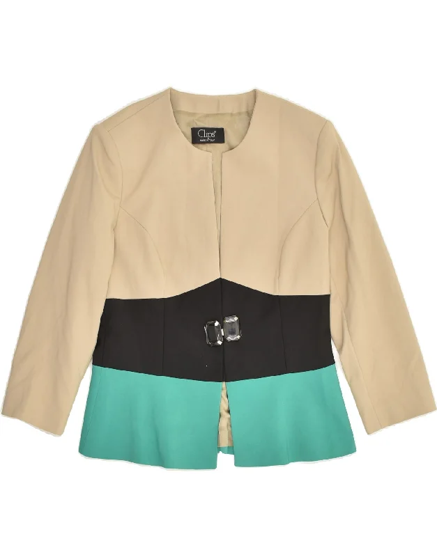 VINTAGE Womens 1 Button Blazer Jacket IT 44 Medium Beige Colourblock Denim Jacket Leather Jacket Suede Jacket