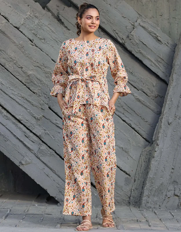 Traditional Function Wear Muslin Readymade Top With Pant Cream Muslin Pant Suit Trendy Work Pants