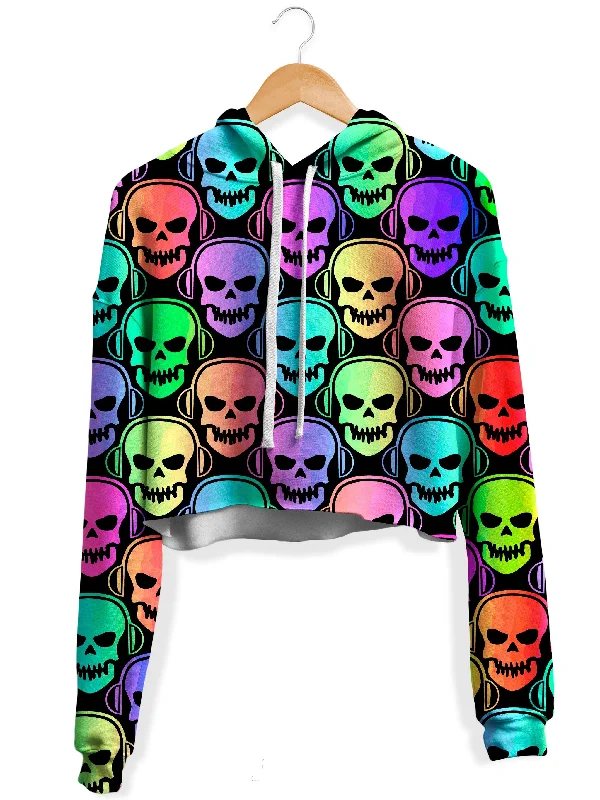 Skull Deejays Fleece Crop Hoodie Hoodie with Snap Buttons Easy Quick