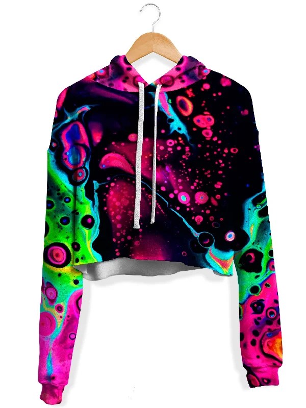 Heart Fleece Crop Hoodie Hoodie with Raw Hem Edgy Unfinished