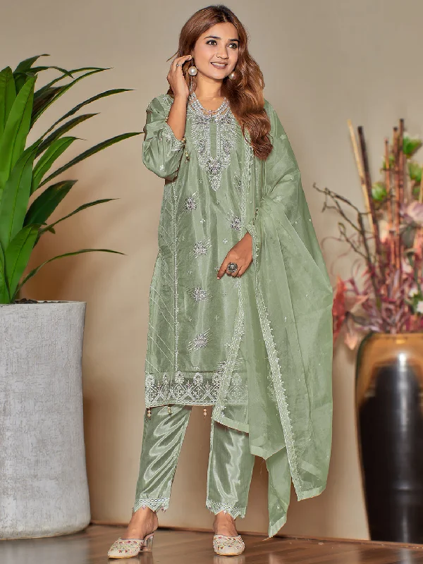Pista Designer Semi-Stitched Pant Suit With Embroidery Work Fashionable Tapered Leg Pants