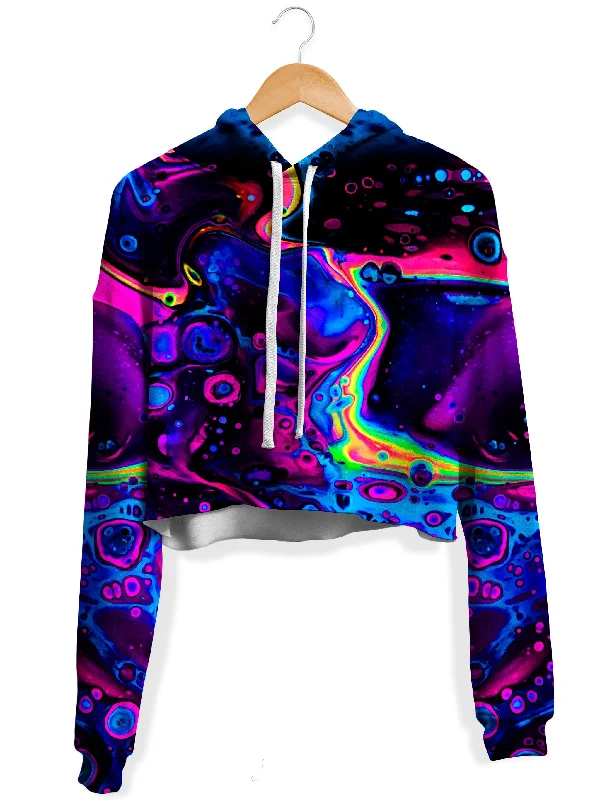 Acid Bath Fleece Crop Hoodie Hoodie with Gradient Ombre Colorful