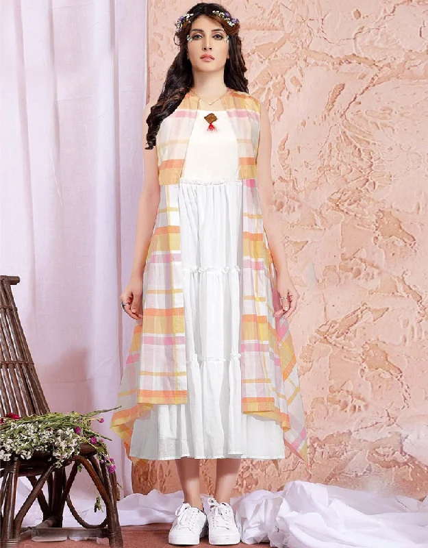 Western Function Wear Readymade Kurti Collection White Cotton Pant Gown Elegant Silk Pants