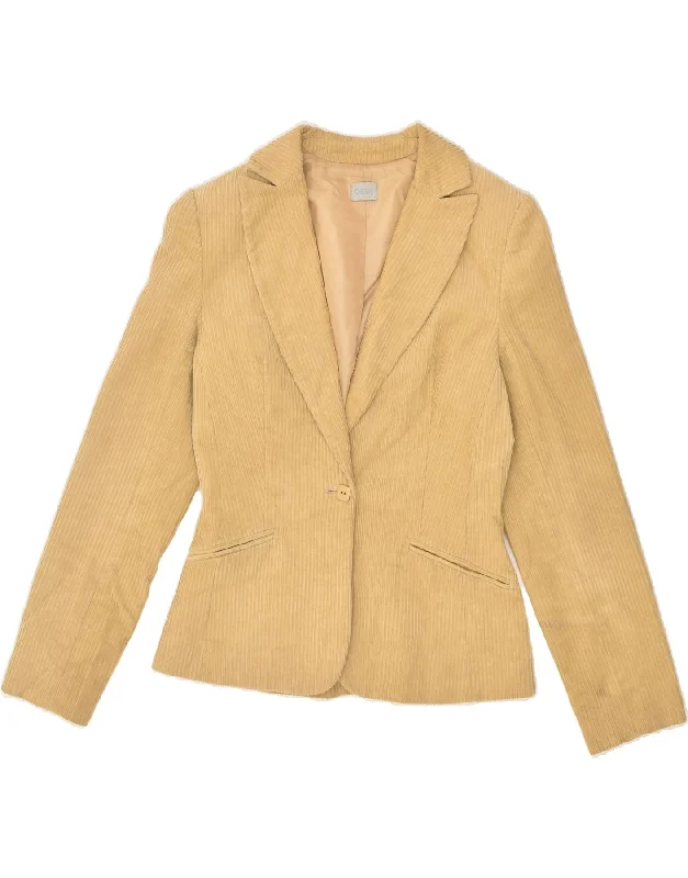 OASIS Womens 1 Button Corduroy Blazer Jacket UK 8 Small Beige Cotton Notch Collar Peter Pan Collar Cowl Neck