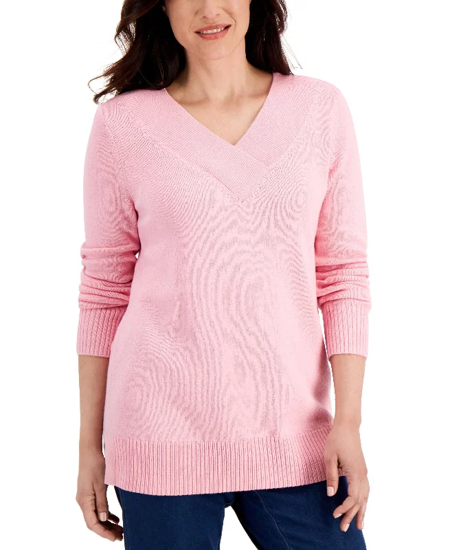Karen Scott Crossover V Neck Sweater Velvet Chenille Corduroy