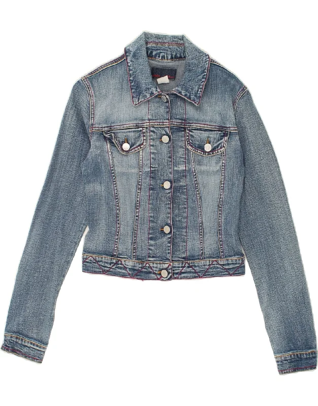 LES COPAINS Womens Crop Denim Jacket IT 40 Small Blue Faux Fur Jacket Real Fur Jacket Shearling Jacket
