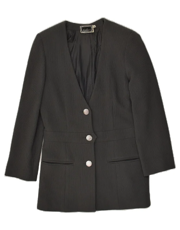 LUISA SPAGNOLI Womens 3 Button Blazer Jacket IT 42 Medium Grey Virgin Wool Mesh Jacket Canvas Jacket Denim Jacket