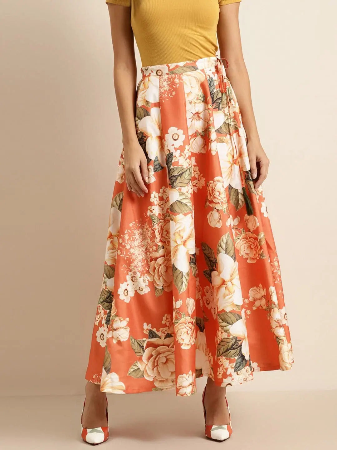 Orange Floral Anarkali Skirt denim skirt classic