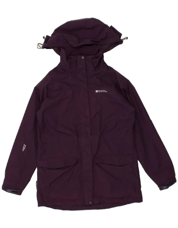 MOUNTAIN WAREHOUSE Womens Hooded Rain Jacket UK 12 Medium Purple Nylon Embroidered Jacket Appliqued Jacket Beaded Jacket