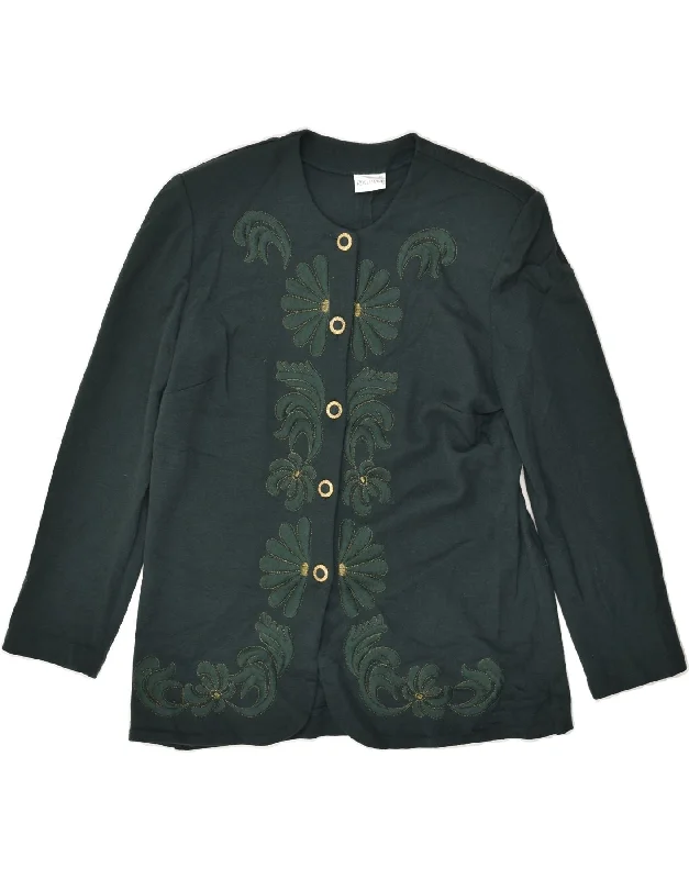 VINTAGE Womens 5 Button Blazer Jacket EU 40 Medium Green Floral Wool Notch Collar Jacket Peter Pan Collar Jacket Cowl Neck Jacket