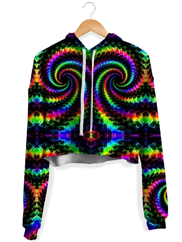 Fractaled Vision Fleece Crop Hoodie Hoodie with Hem Fringe Bohemian Relaxed