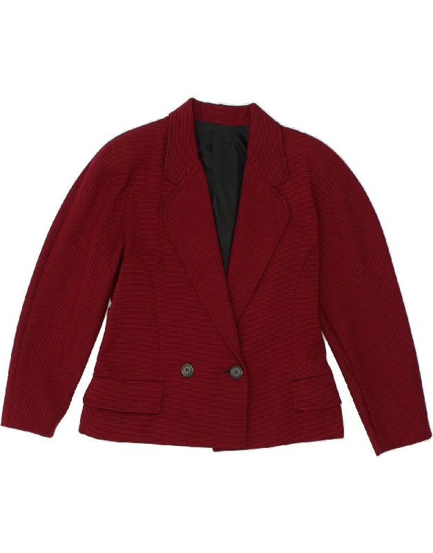 VINTAGE Womens Double Breasted Blazer Jacket UK 12 Medium  Red Striped Chenille Fabric Brocade Fabric Lace Fabric