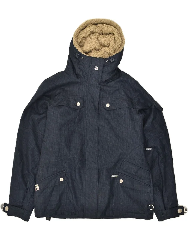 ROXY Womens Hooded Windbreaker Jacket UK 16 Large Navy Blue Check Elasticated Jacket Padded Jacket Insulated Jacket