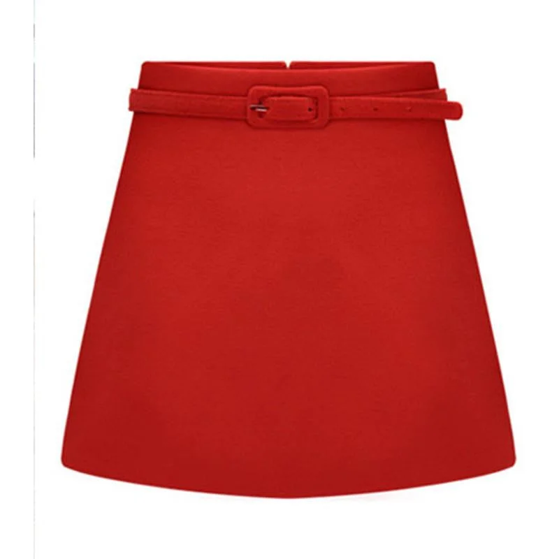 Women Skirts 3 Color Belt High Waist MINI Casual Wool Skirts silk skirt luxurious