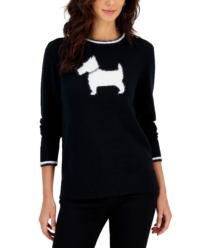 Charter Club Womens Scotty Dog Sweater Chenille Fabric Brocade Fabric Lace Fabric