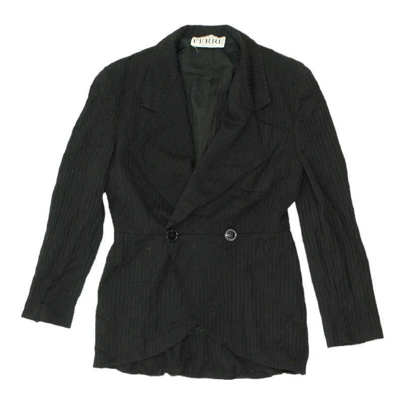 Gianfranco Ferre Womens Black Wool Blazer Jacket | Vintage High End Designer VTG Striped Jacket Polka Dot Jacket Floral Jacket
