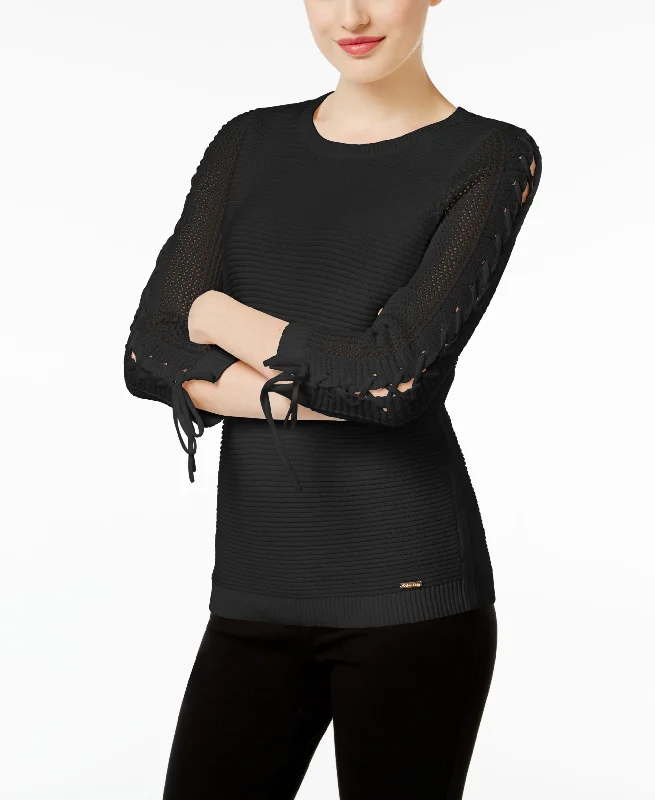 Calvin Klein Lace Up Cotton Sweater Cashmere Blend Cotton Blend Poly Blend