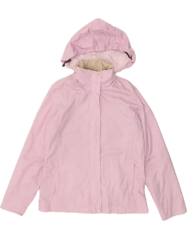 CONTE OF FLORENCE Womens Hooded Rain Jacket UK 12 Medium Pink Polyester Tiered Jacket Buttoned Jacket Zippered Jacket
